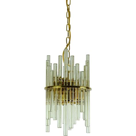 Vintage Chandelier In Gilt Brass And Glass Rods By Christoph Palme