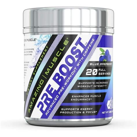Amazing Muscle Pre-Workout Powder Mix - Energy Boost, No Artificial Additives, 20 Servings (Blue ...