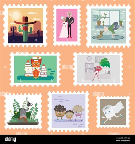 Set of stamps with original themes vector Stock Vector Image & Art - Alamy