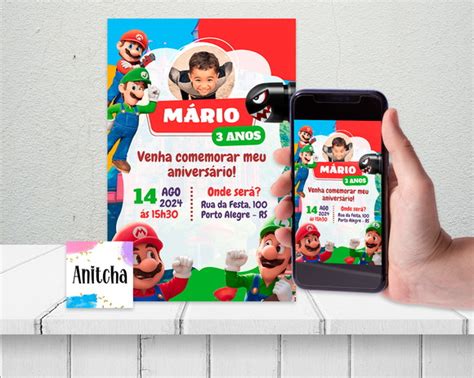 Convite de Aniversário Super Mário Bros Arte Digital Elo7