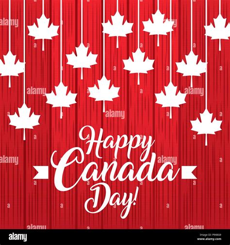 Happy Canada Day Card Ribbon Strips Leave Maples Vector Illustration