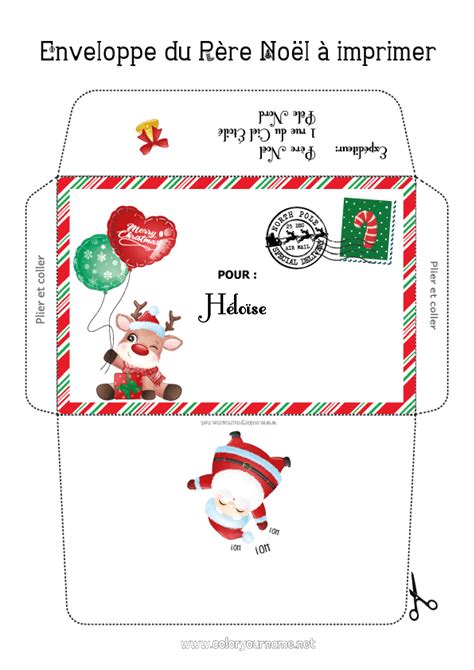 Coloriage n3422 Père Noël Noël Enveloppe Pere noel Lutins