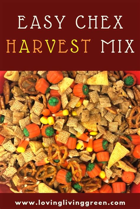 Easy Chex Harvest Mix In A Red Bowl With Text Overlay That Reads Easy