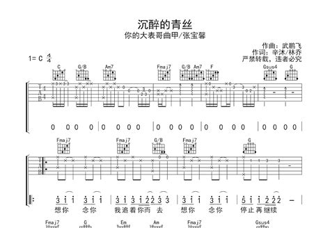 沉醉的青丝吉他谱你的大表哥曲甲林宝馨c调弹唱76专辑版 吉他世界