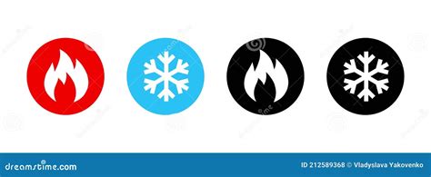 Set Of Heating And Cooling Icons Hot And Cold Icon Fire And Snowflake