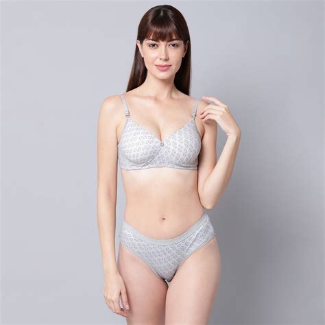 Buy Prettycat Printed Tshirt Bra Panty Lingerie Set Grey Online