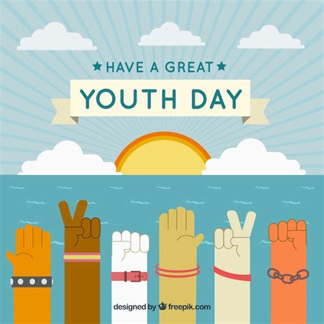 Free Vector Sunset Background With Hands Celebrating The Youth Day