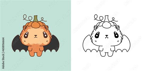 Halloween Kawaii Guinea Pig For Coloring Page And Illustration