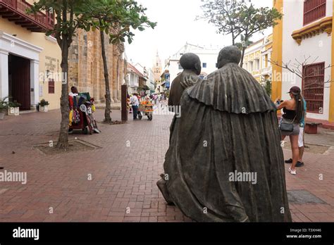 Looking Past The San Pedro Claver Statue Along Calle San Pedro Towards