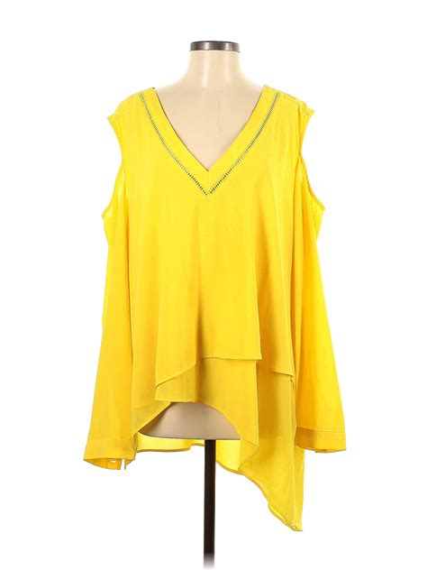 Ashley Stewart Polyester Solid Yellow Long Sleeve Blouse Size