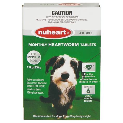 Nuheart Heartworm Soluble Tab For Medium Dogs 11 To 23kg X 6 澳洲生活网