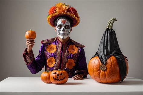 Premium Ai Image Man Wearing Mexican Celebrating Hallowin Day