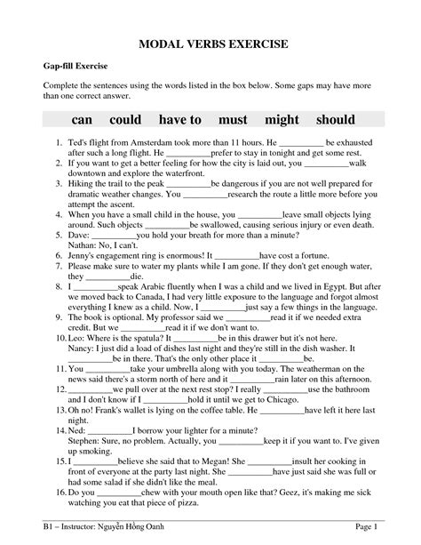 18 Modal Verbs Worksheets