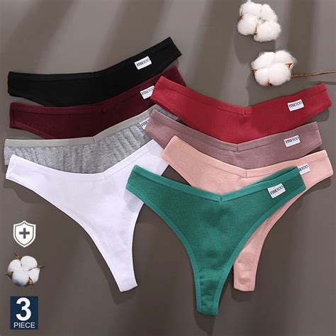 FINETOO Conjunto de 3 bragas de algodón para mujer ropa interior Sexy