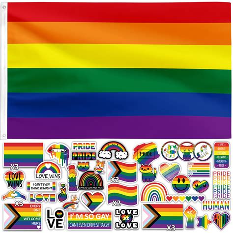 Rainbow Pride Flag And Sticker Pack Includes 1 3x5ft Gay Pride Flag And 50 Unique Sticker