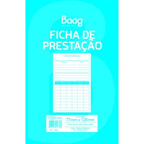 Ficha De Presta O Folhas Baag Produtos De Papelaria