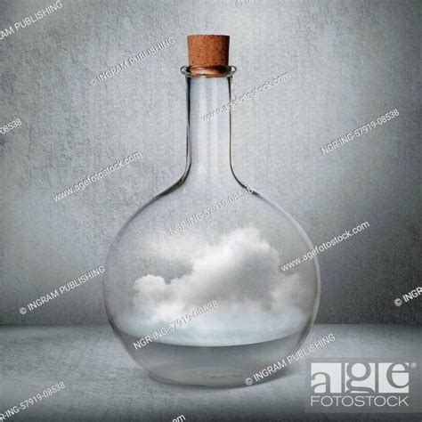 Glass bottle with liquid and vapor standing inside gray box, Stock ...