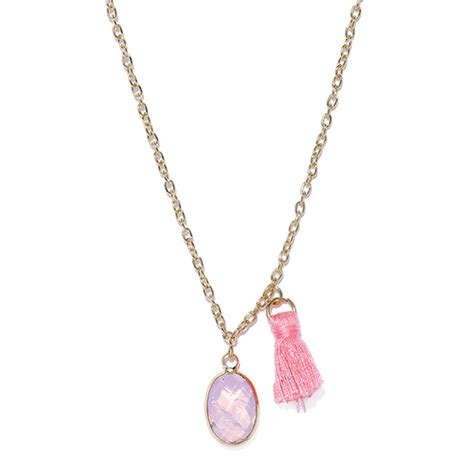 Ayesha Metallic Gold Western Charm Necklace With A Pastel Pink Crystal