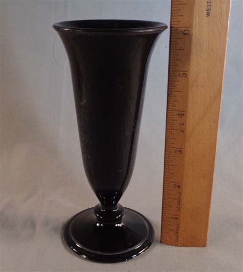 Vintage Black Amethyst Glass Vase 6 Etched Floral Motif Ebay