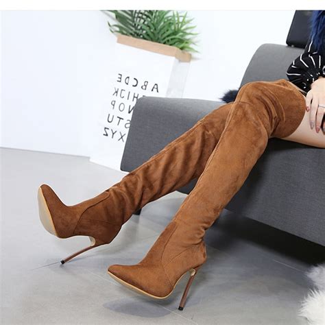 Botas Femininas Acima Do Joelho Tecido De Meia Feminino Mulher