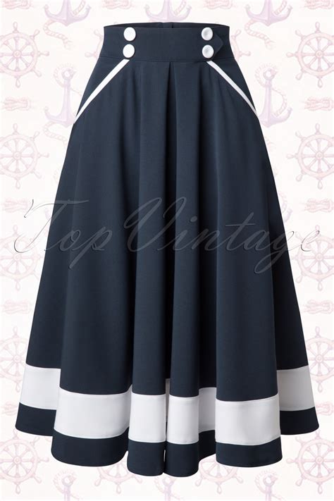 50s Petra Sailor Swing Skirt In Navy