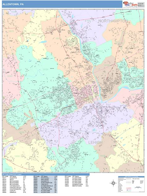 Allentown Pennsylvania Wall Map Color Cast Style By Marketmaps