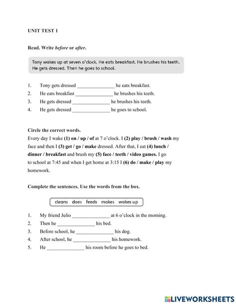 Unit 1 Test Activity For 3 Live Worksheets