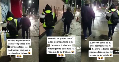 Hombre conmueve a todos al acompañar a su hija a esperar el bus de su