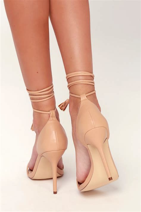 Lulus Elsi Tassel Nude Lace Up Heels Vegan Lace Up Heels