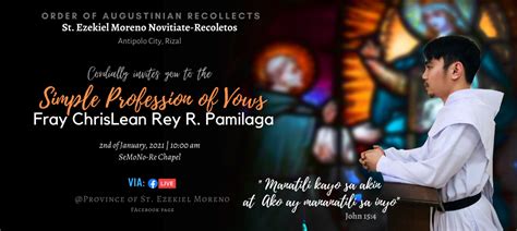 Invitation Simple Profession Of Vows Province Of St Ezekiel Moreno