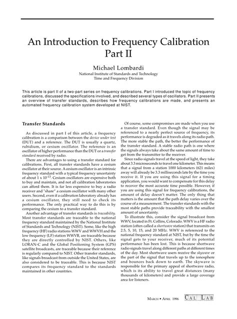 (PDF) An Introduction to Frequency Calibration Part II