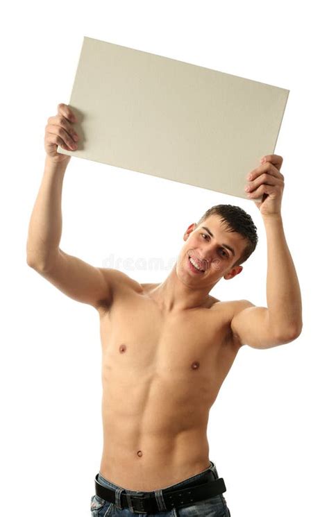 Nude Man Covering With Copy Space Blank Banner Stock Image Image Of Covering Fitness