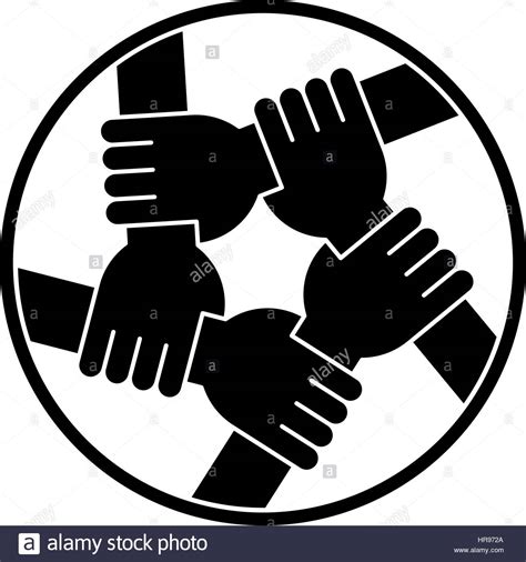 Vector Illustration Of Five Human Hands Silhouettes Holding Eachother