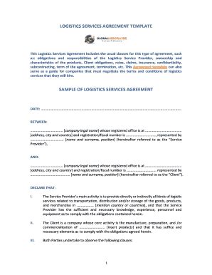 Fillable Online LOGISTICS SERVICES AGREEMENT TEMPLATE Fax Email Print