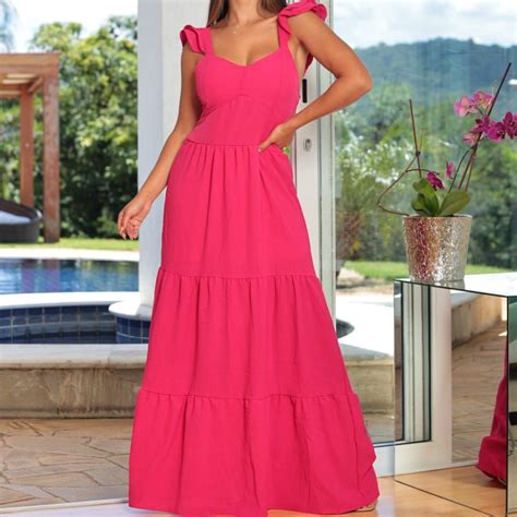 Vestido Longo Marias Duna C Elastano Soltinho Confort Vel E Elegante