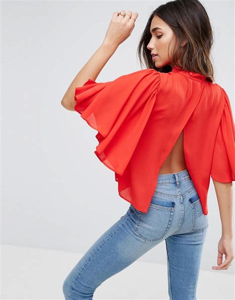 Lyst Asos Pretty Sleeve Open Back Top In Red