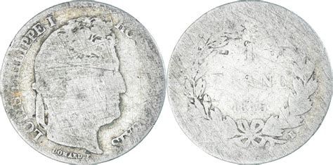 Frankreich Franc 1845 B Münze Louis Philippe Rouen SGE Silber KM