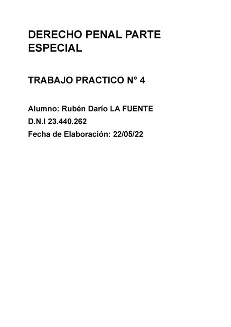 TP 4 Derecho Penal Parte Especial DERECHO PENAL PARTE ESPECIAL