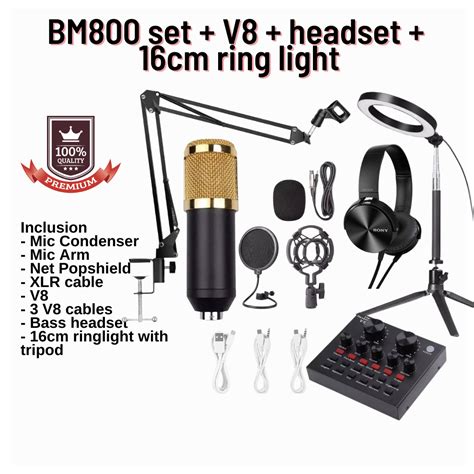 Condenser Microphone Bundle Bm Mic Kit With Live Sound Card And