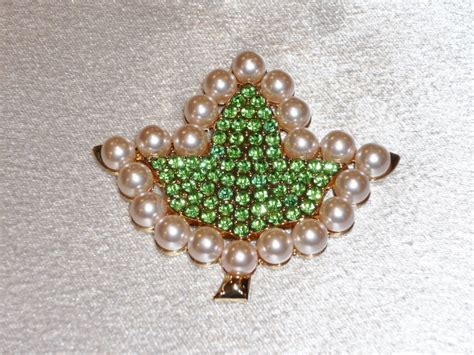 Pink Pearls And Green Ivy Magnetic Brooch Etsy