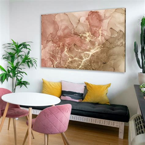 Quadro Decorativo para Sala de Estar Abstrato Rosê