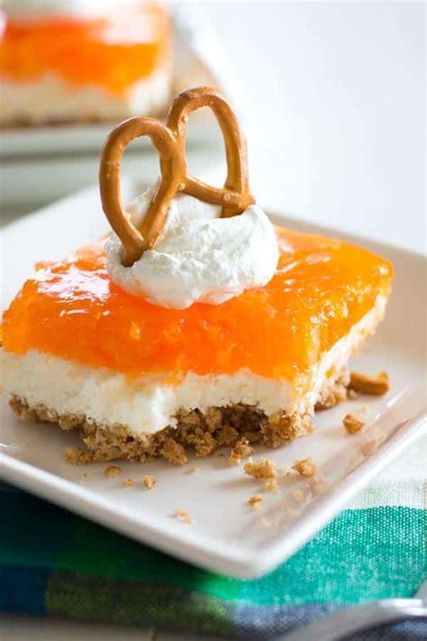 Tropical Orange Pretzel Salad A Jello Dessert Kitchen Gidget