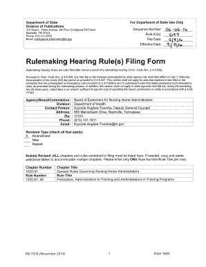 Fillable Online Tn Rulemaking Hearing Rule S Filing Form Tn Fax