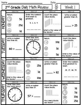 Freebie Nd Grade Math Spiral Review By Thomas Teachable Moments