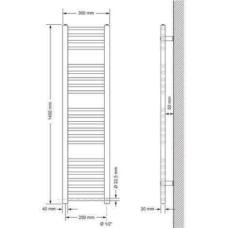 ECD Germany Radiateur Electrique avec Elément Chauffant 1200W 300 x