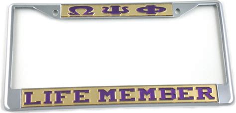 Omega Psi Phi Life Member License Plate Frame Silver Standard Frame