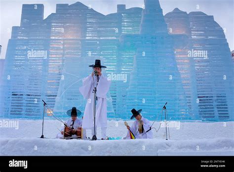 performance,Sapporo snow festival,in background ice sculpture,Odori Park, Sapporo, Hokkaido ...