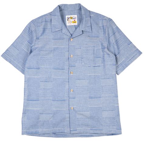 Рубашка Naked and Famous Aloha Shirt Dobby Patchwork Pale Blue