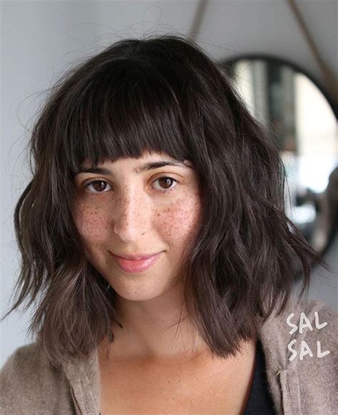 Cute Lob With Bangs To Copy In Dark Textured Lob Lob