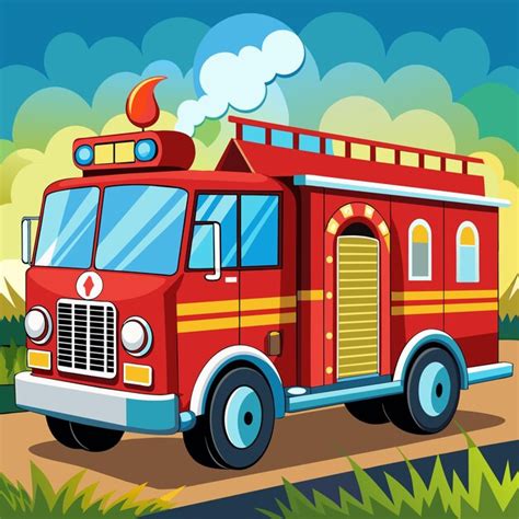 A Cartoon Image Of A Red Fire Truck With The Word Fire On The Front